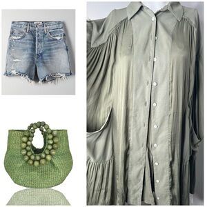 FREE PEOPLE Green Pleated pocket Shirt  - PRELOVED